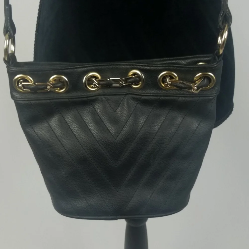 Free People black leather quilted cross body handbag‎ chain gothic steampunk